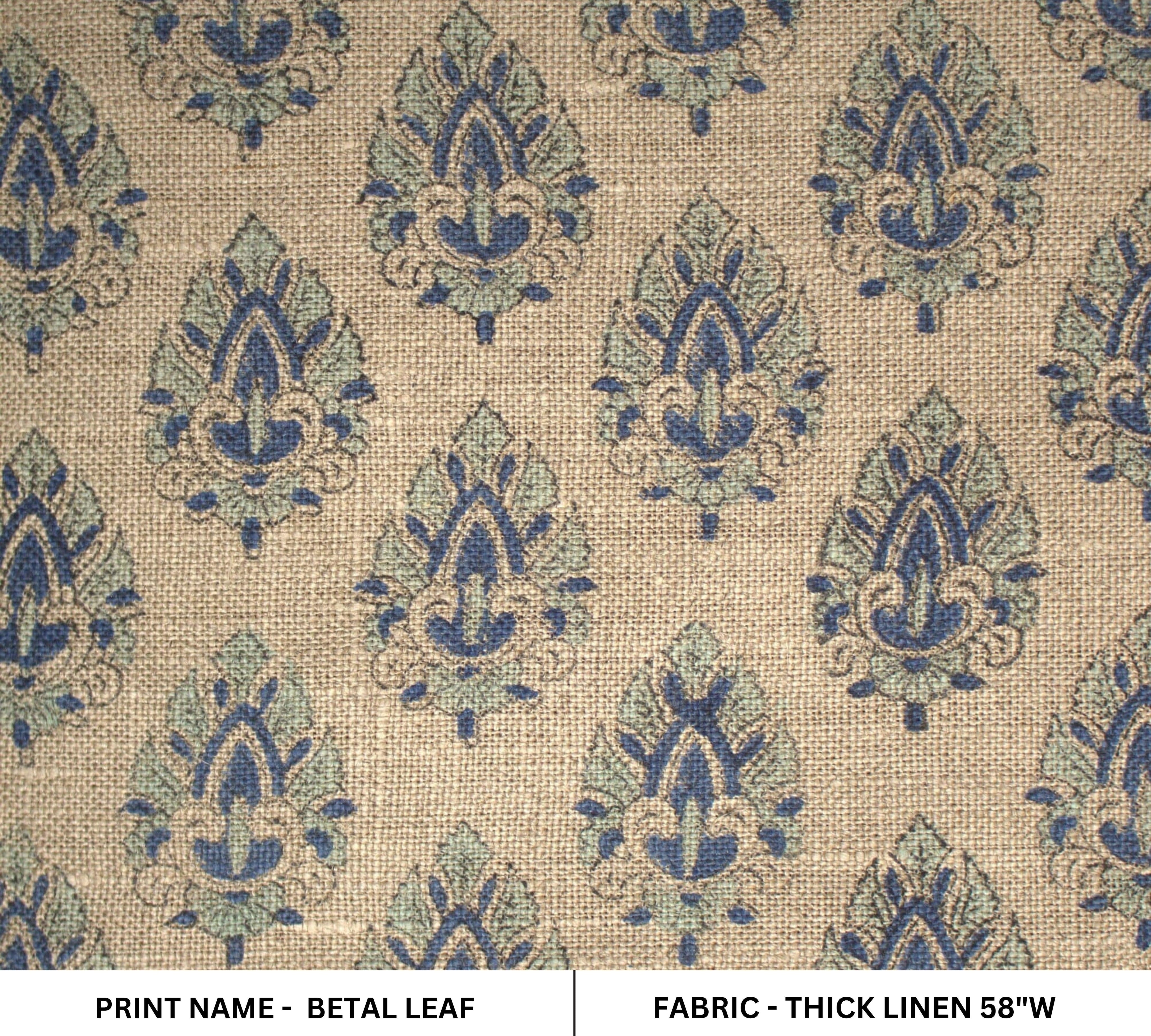 Betel Leaf B  Floral Block Print Fabric, Linen Upholstery Fabric, Fabric For Pillow Covers