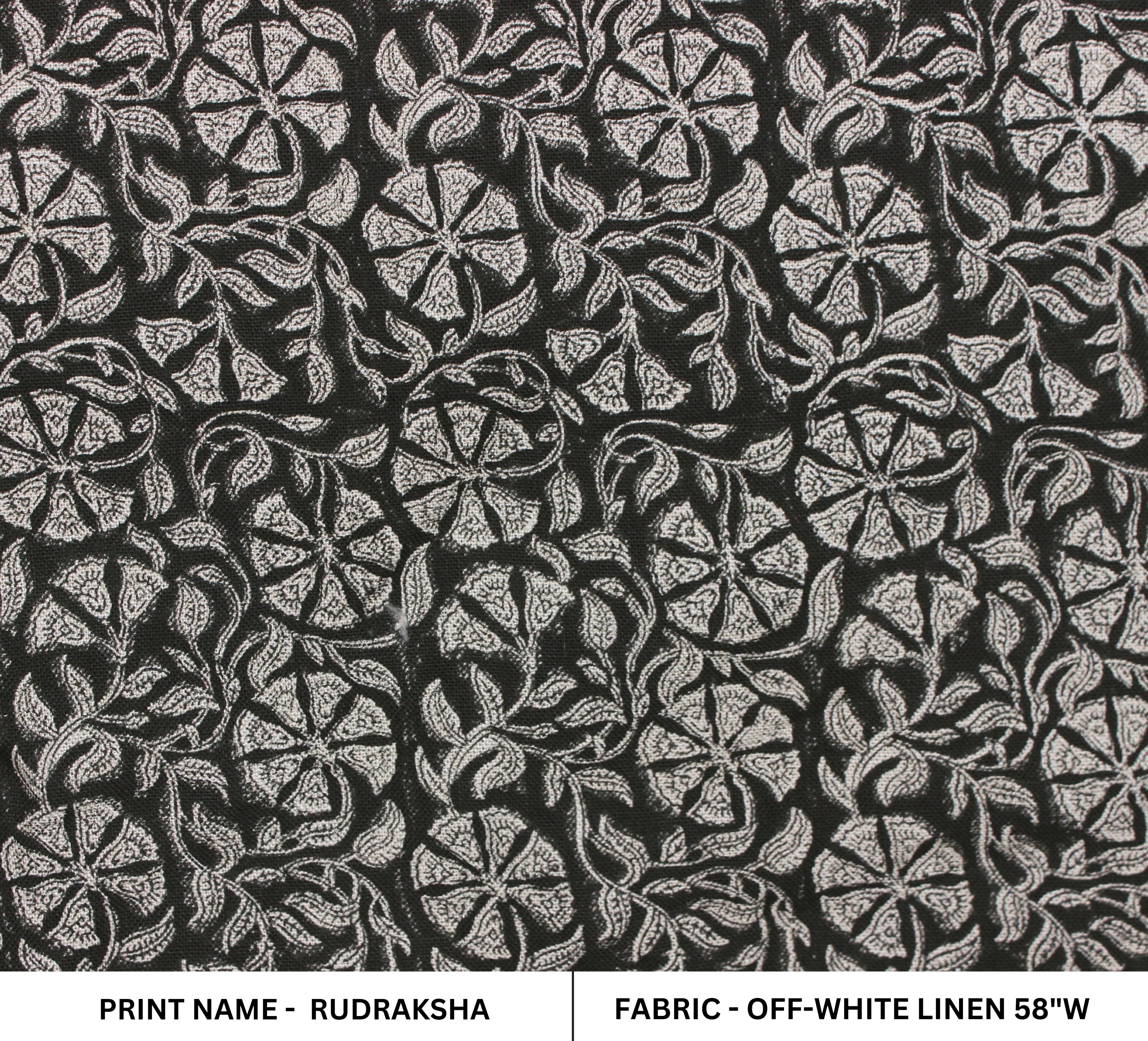 Block Print Linen Fabric, Rudraksha Fabric  Indian Hand Block, Linen Block Print Textile, Extra Wide Craft Fabric By The Yard, Floral Print Linen