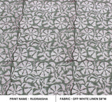 Handmade Block Printed Grayish Floral Throw Off-white Linen Fabric for Curtains & Cushions - RUDRAKSHA