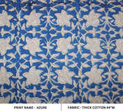 Azure Sky  Indian Handmade Block Print Art On Pure Linen & Cotton Fabrics, Floral Design Running Fabric For Home Decors Upholsterypillows