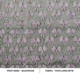 Light Pink Floral Handblock Printed Throw in Premium Thick Linen Fabric Sustainable Home Decor - MUSHROOM