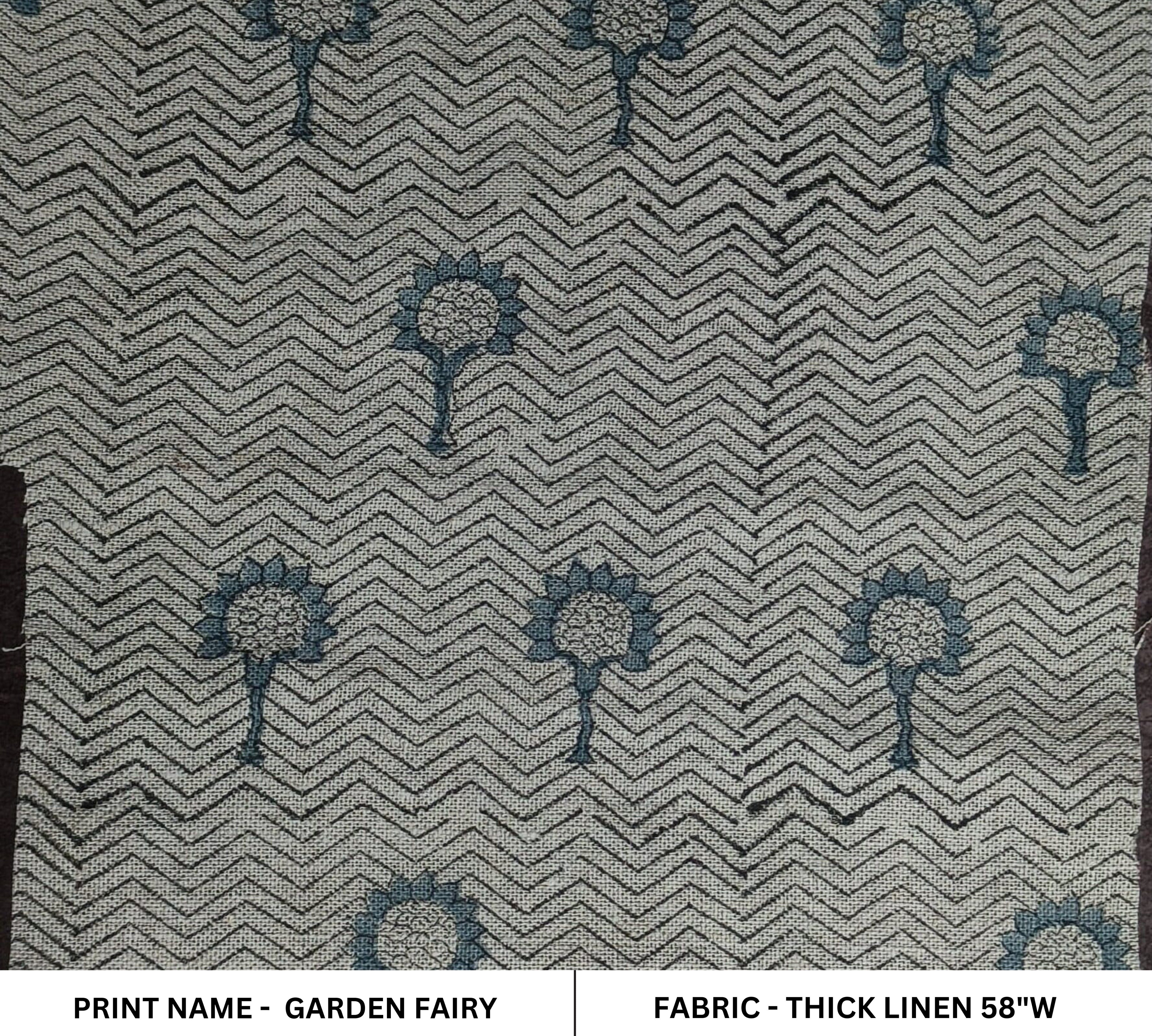 Garden Fairy  100% Organic Linen Block Print Fabric  Indian Designer Handmade Fabrics  Heavy Linen Pillow Cover And Upholstery Fabric