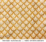 Handmade Throw Mustard Floral Block Printed Off-White Linen Roman Shade Fabric - RAJPUTANA JAAL