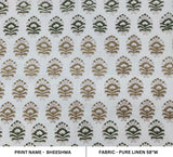 Handcrafted Block Printed Throw Green & Mustard Floral Boho 100% Pure Linen Fabric – BHEESHMA