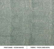 Block Print Linen Fabric, Ocean Waves By Fabritual  Thick Linen Fabric With Block Print Solid Fabrics, Yard By Yard Fabric, Plain Natural Color Wood Blocked Fabric