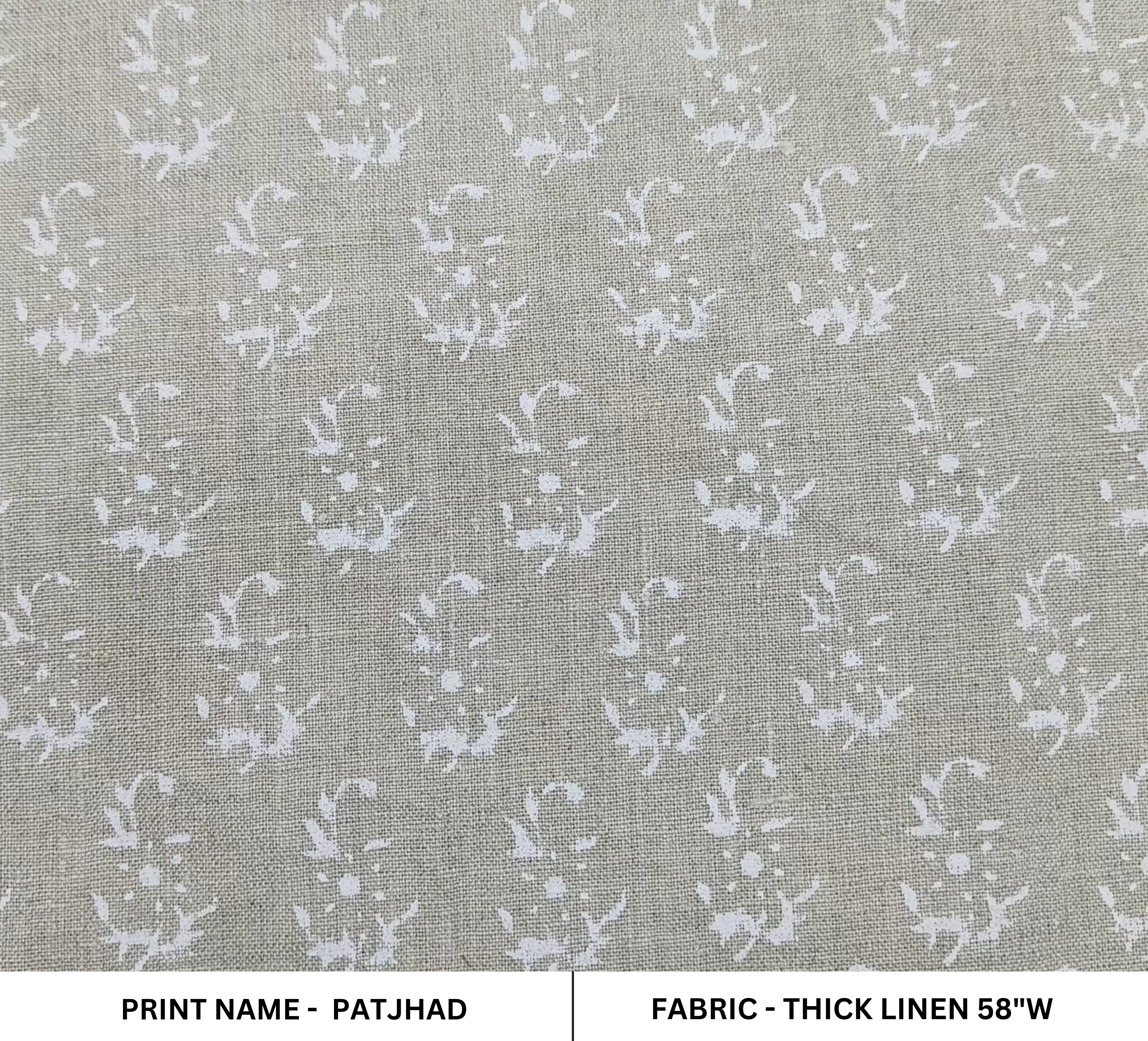 Block Print Linen Fabric, Patjhad White  Natural Pure Linen  Handblock Print Linen  Handloom Linen Fabric  Indian Floral Pattern  Home & Interior