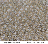Indian Block Mini Silver Floral Printed on Heavy Linen Fabric For Living Room - GULMOHAR