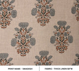 Indian Handcrafted Block Printed Gray and Brown Floral Throw Boho Fabric in Thick Linen - Swadesh