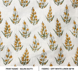 Handmade Block Print Off-White Linen Fabric - Bajra  Buti