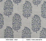Handcrafted Throw Blue & Gray Floral Block Printed Decorative Roman Shades Fabric for Farmhouse - Virat