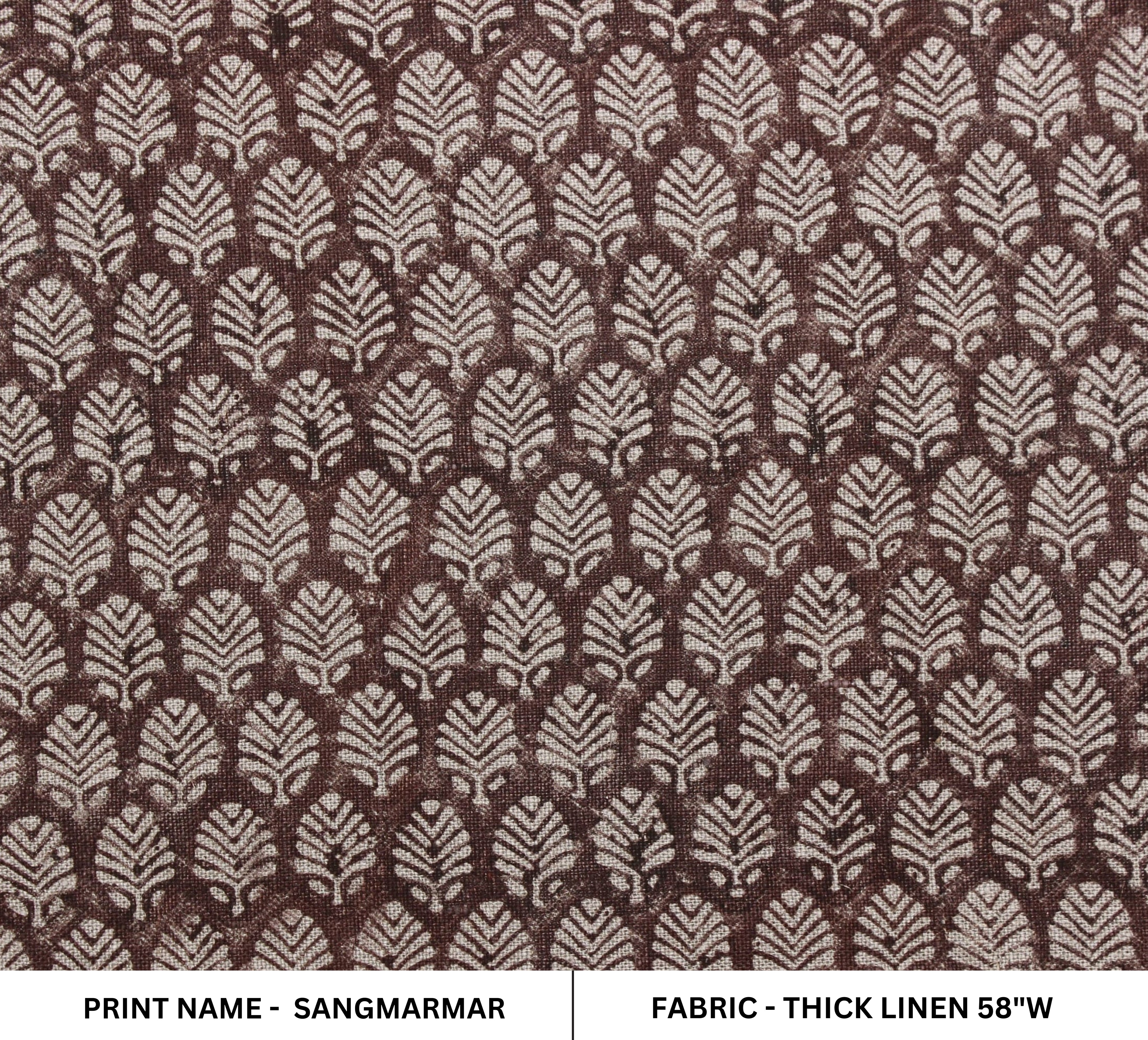 Block Print Linen Fabric, Sangmarmar Jaal  Traditional Block Print Fabric, Brown Hand Printed Fabric, Linen Fabric, Indian Fabric, Cushion Pillow Fabric
