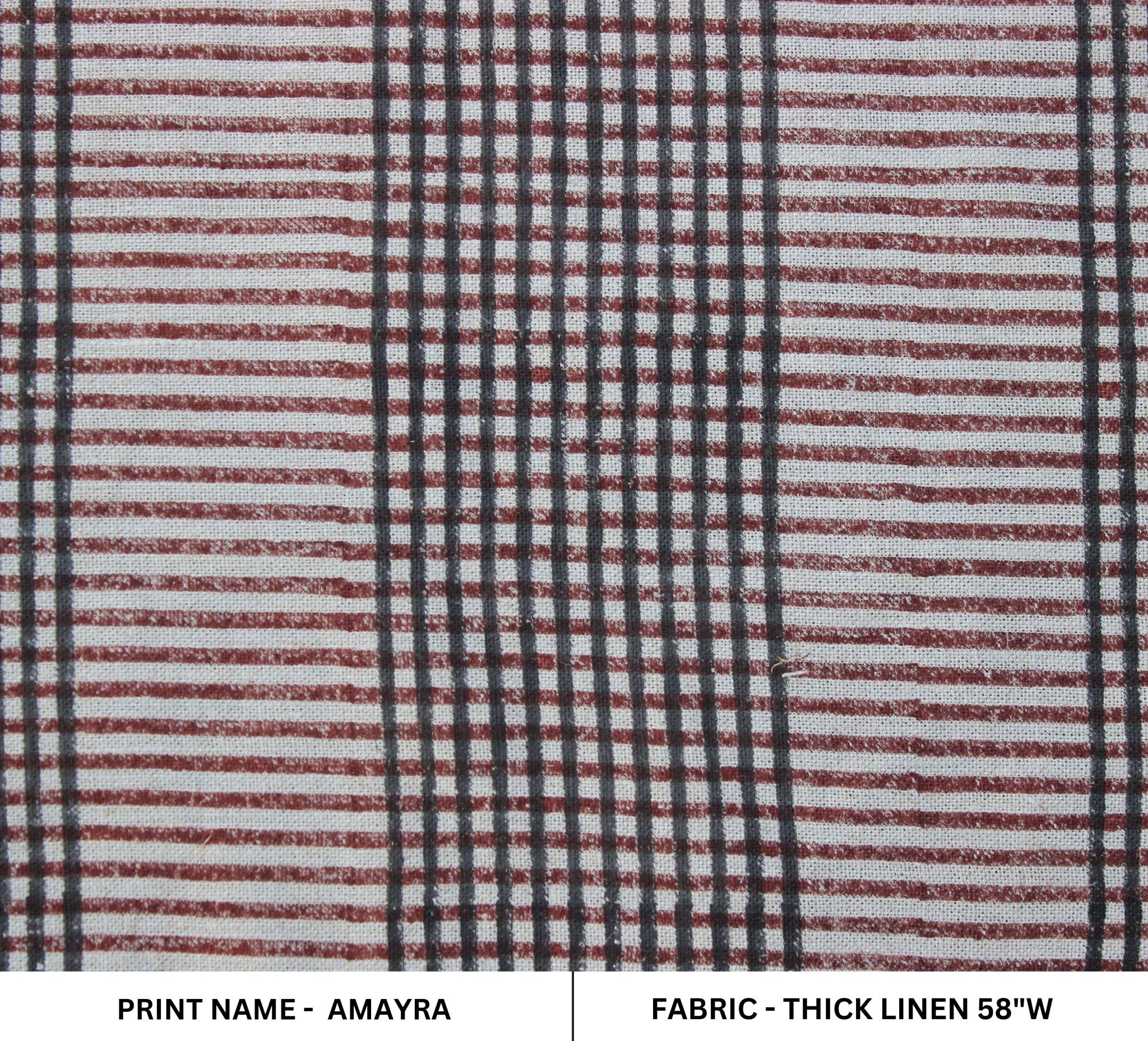 Amayra Rust Black  Natural Linen Fabric By The Yard, Linen Fabric For Table Linen, Block Print Fabric For Cushion Throw & Pillow Covers