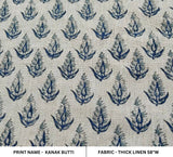 Indian Craftsmanship Hand Block Printed Blue Floral Interior Home Decor Fabric - KANAK BUTI