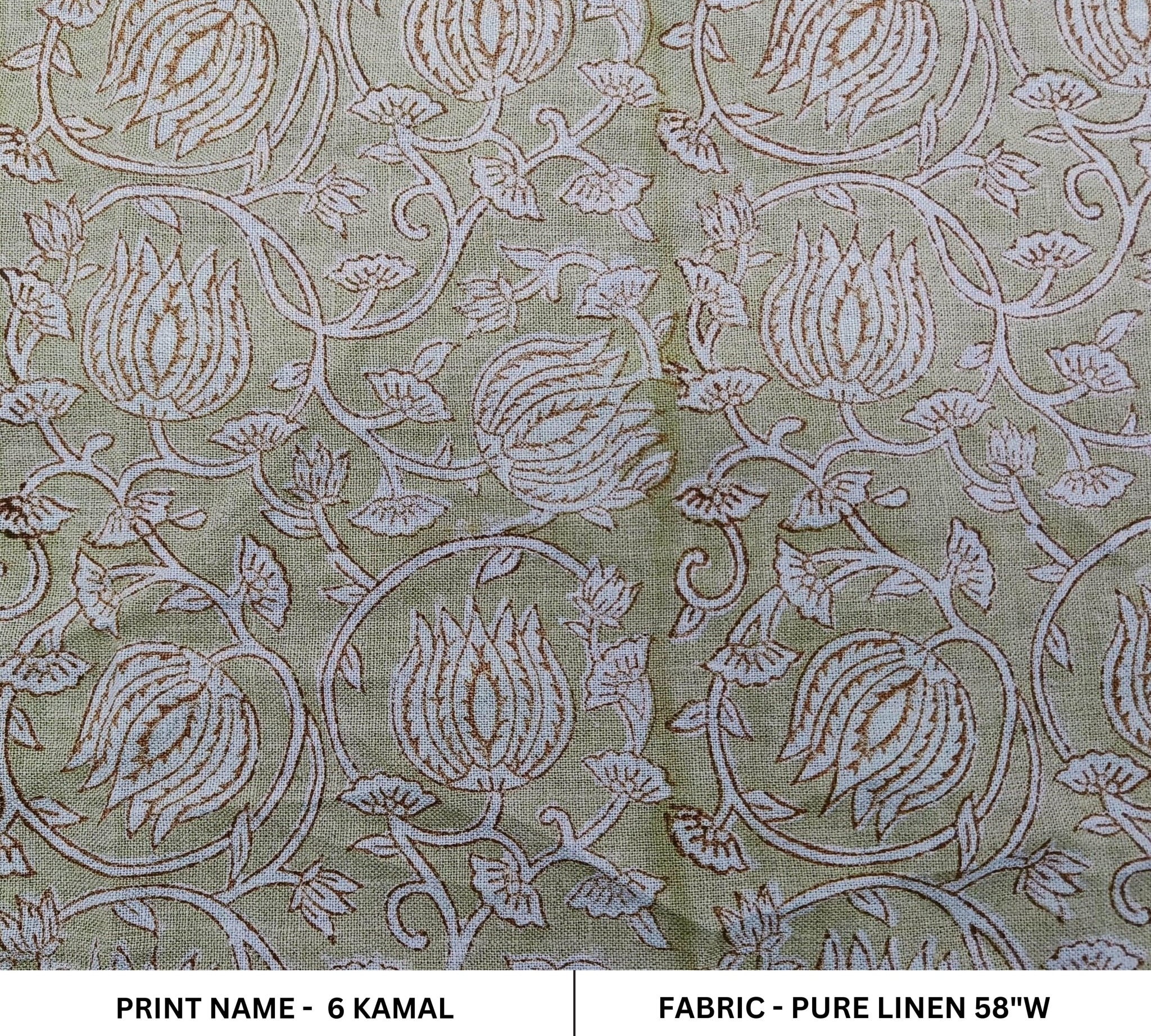 6 Kamal Unique Block Print Patterned Linen Flax Fabric  Decorative Fabric By The Yard  Pillow Cases & Cushion Cover