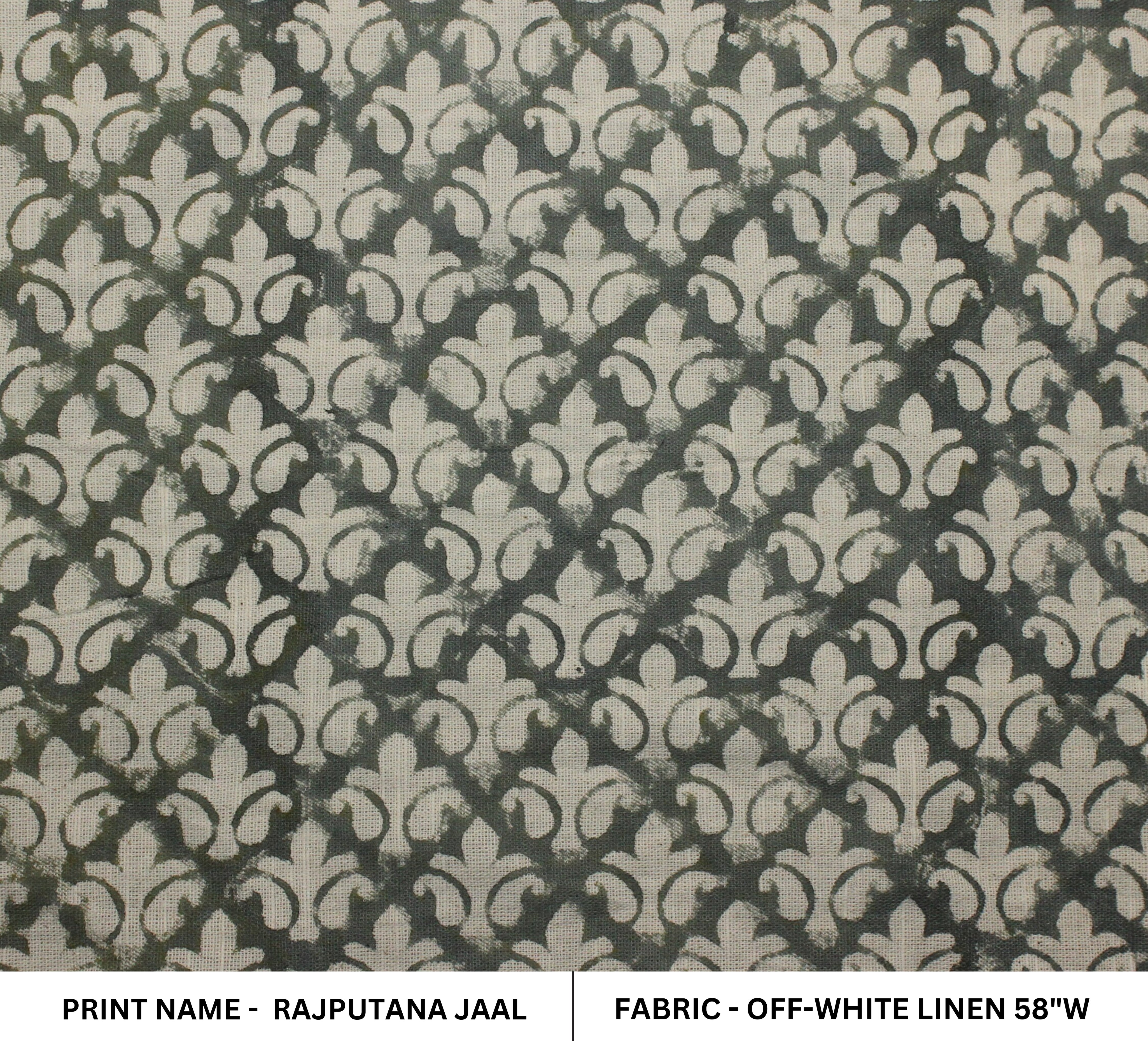 Block Print Linen Fabric, Rajputana Jali  Dark Grey Floral Block Print  On Thick Linen Fabrics, By The Yard, Homedecors, Boho Curtains, Sewingupholstery