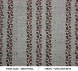 Leaves Style Hand Block Print Pure Linen Fabric RAKHIPHOOL