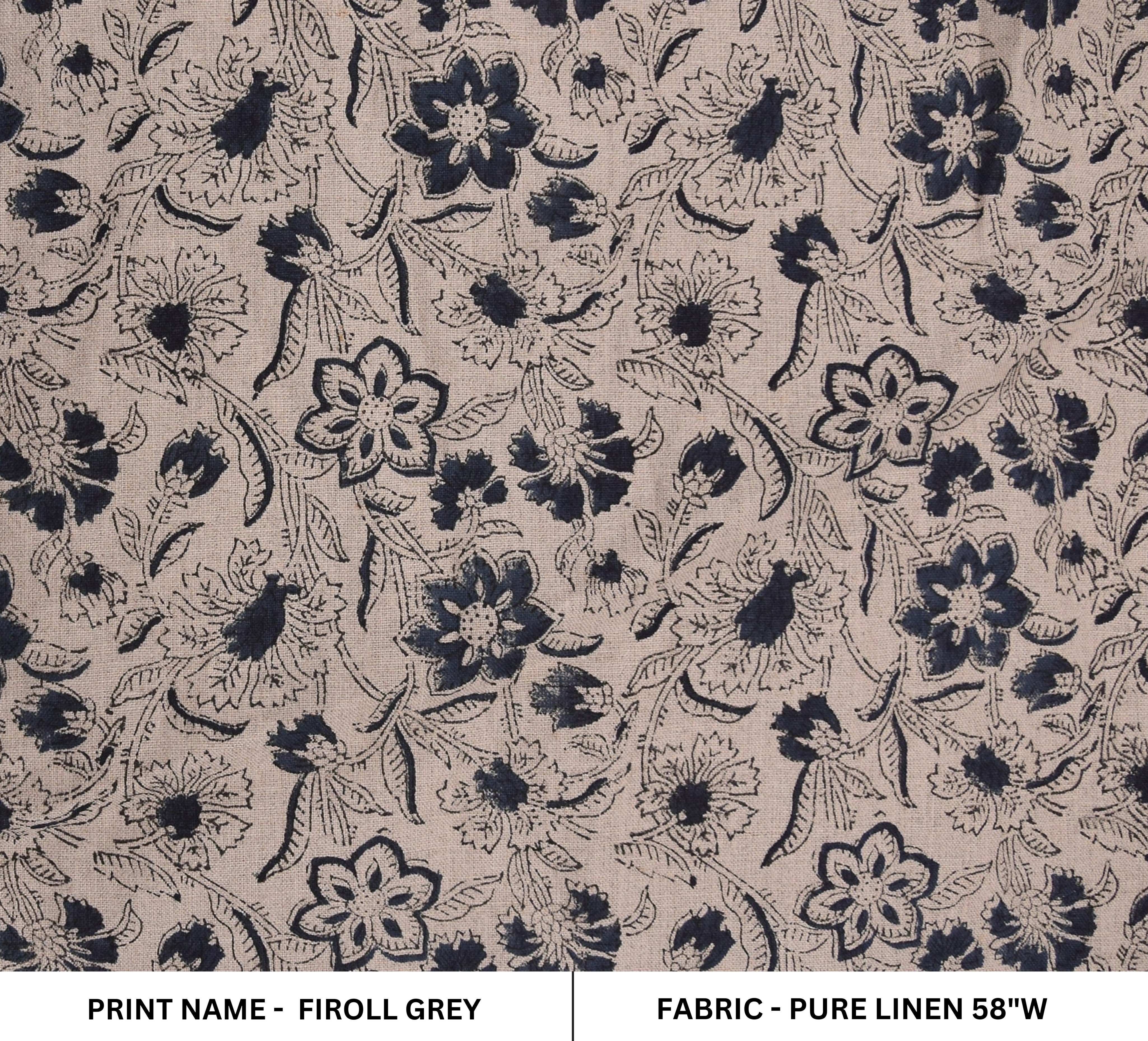 Hand Block Print, fabric by the yard, luxury fabric Linen, printed fabric, upholstery cushion, Pure Linen - Firoll