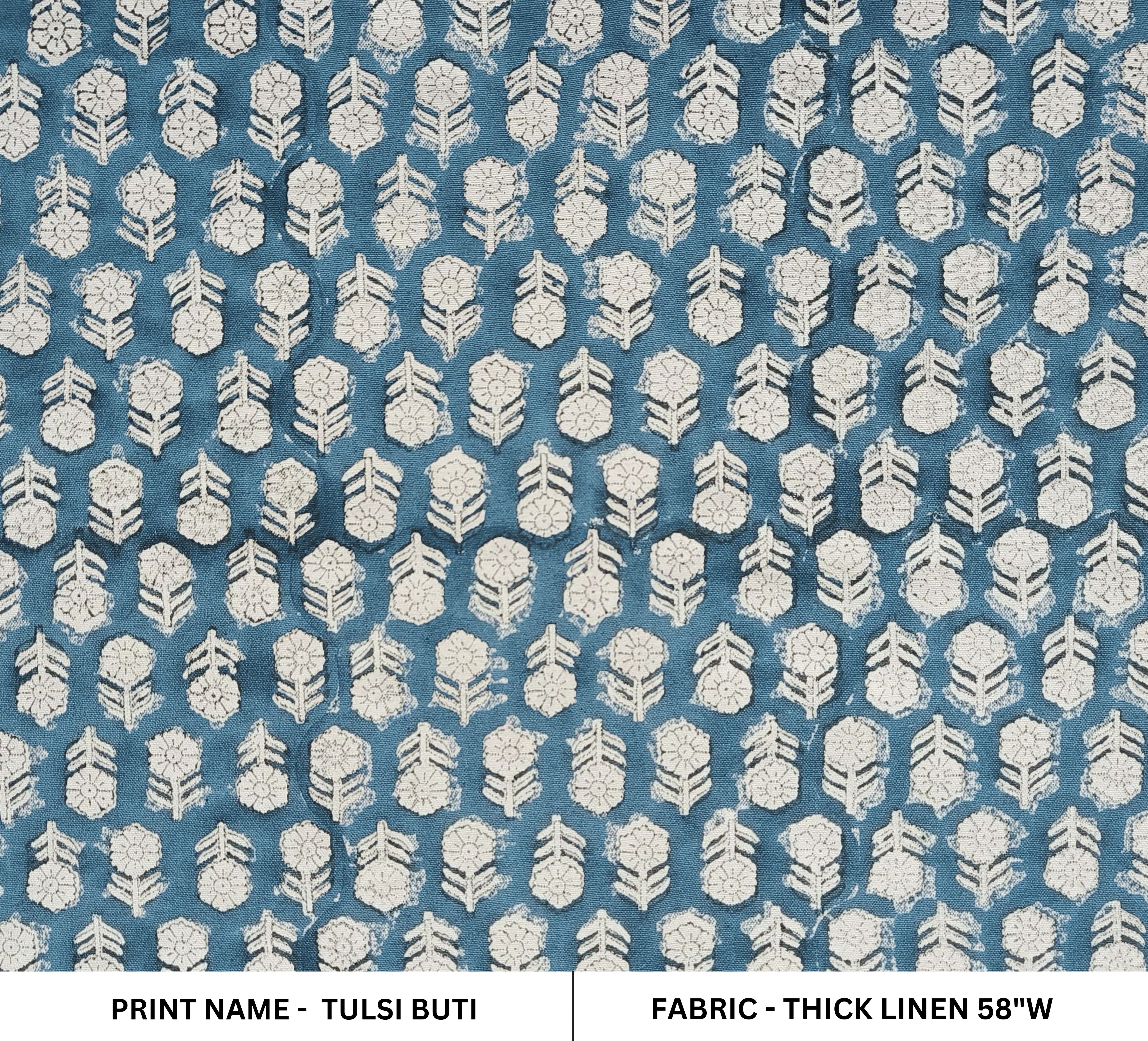 Block Print Linen Fabric, Tulsi Buti  Organic Block Print Linen Fabric  Hand Block Indian  Floral Print Linen Fabric From India, Upholstery And Pillow Cases