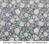 Handmade Block Printed Throw Boho Gray and Beige Floral Pure Linen Elegant Fabric – RAMESHWARAM