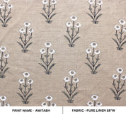 Amitabh White  Heavy Grey Linen Fabric, Block Print Fabric,Handblock Linen Printed Fabric By The Yard  Usespillow Cover Home Decor