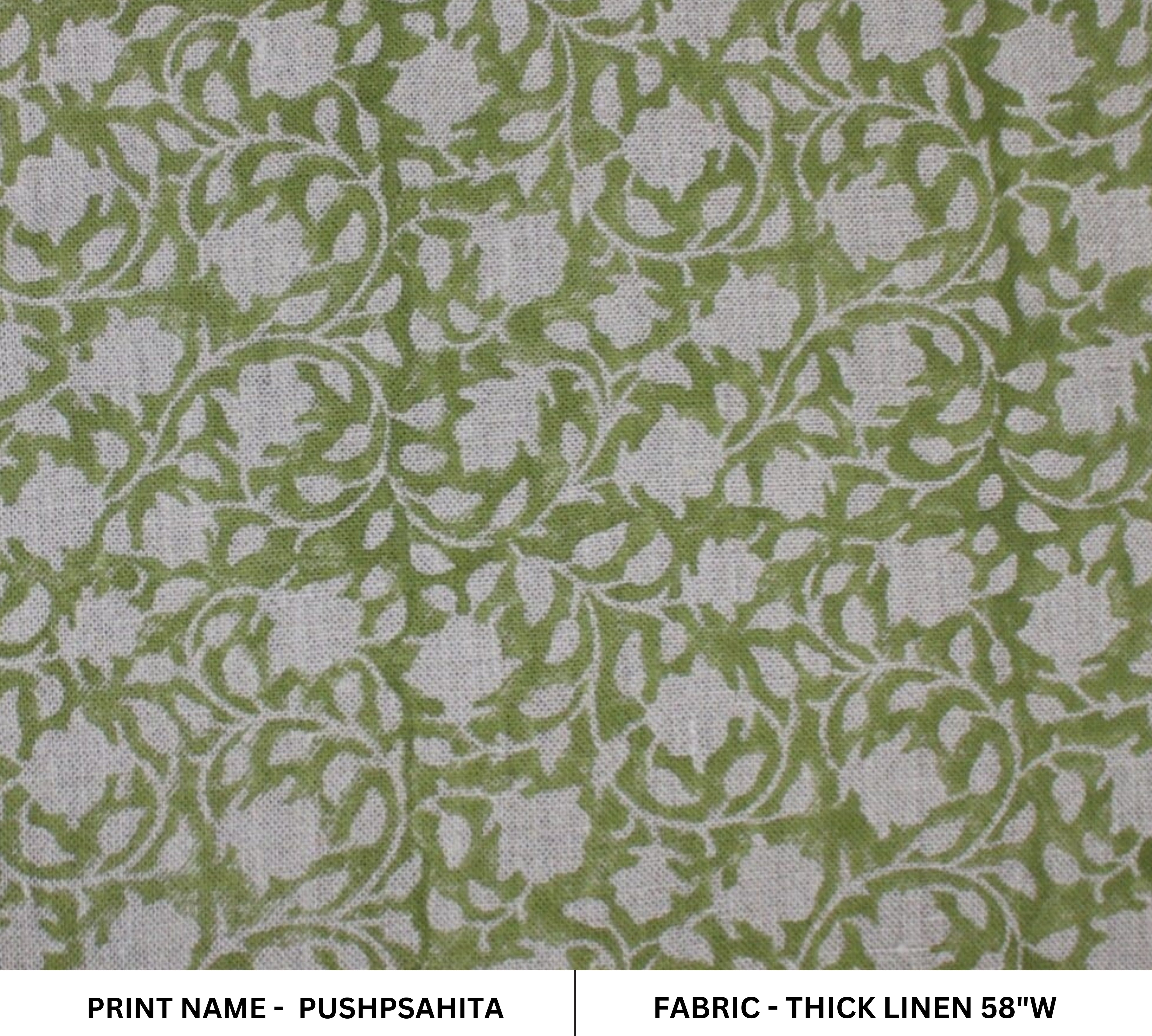 Block Print Linen Fabric, Pushpsahita Green Fabric, Handblock Print, Cushion Cover, Upholstery, Floral Print Fabric Home Decor