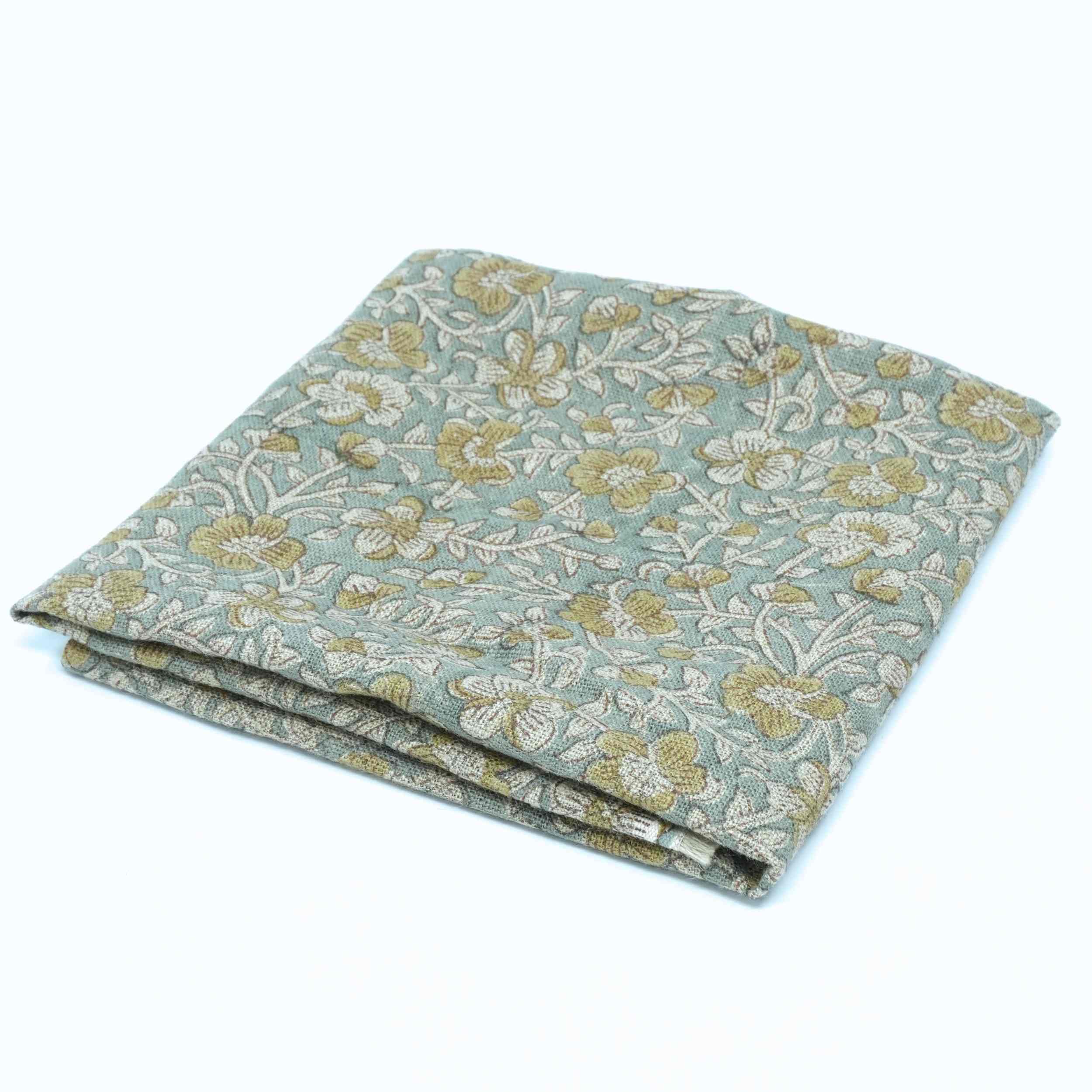 Hand Printed Mustard Floral Pure Linen Cushion Fabric - Jhilmil