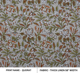 Handmade Artisan Green Grass Floral Block Printed on Thick Linen Fabric - QUDRAT