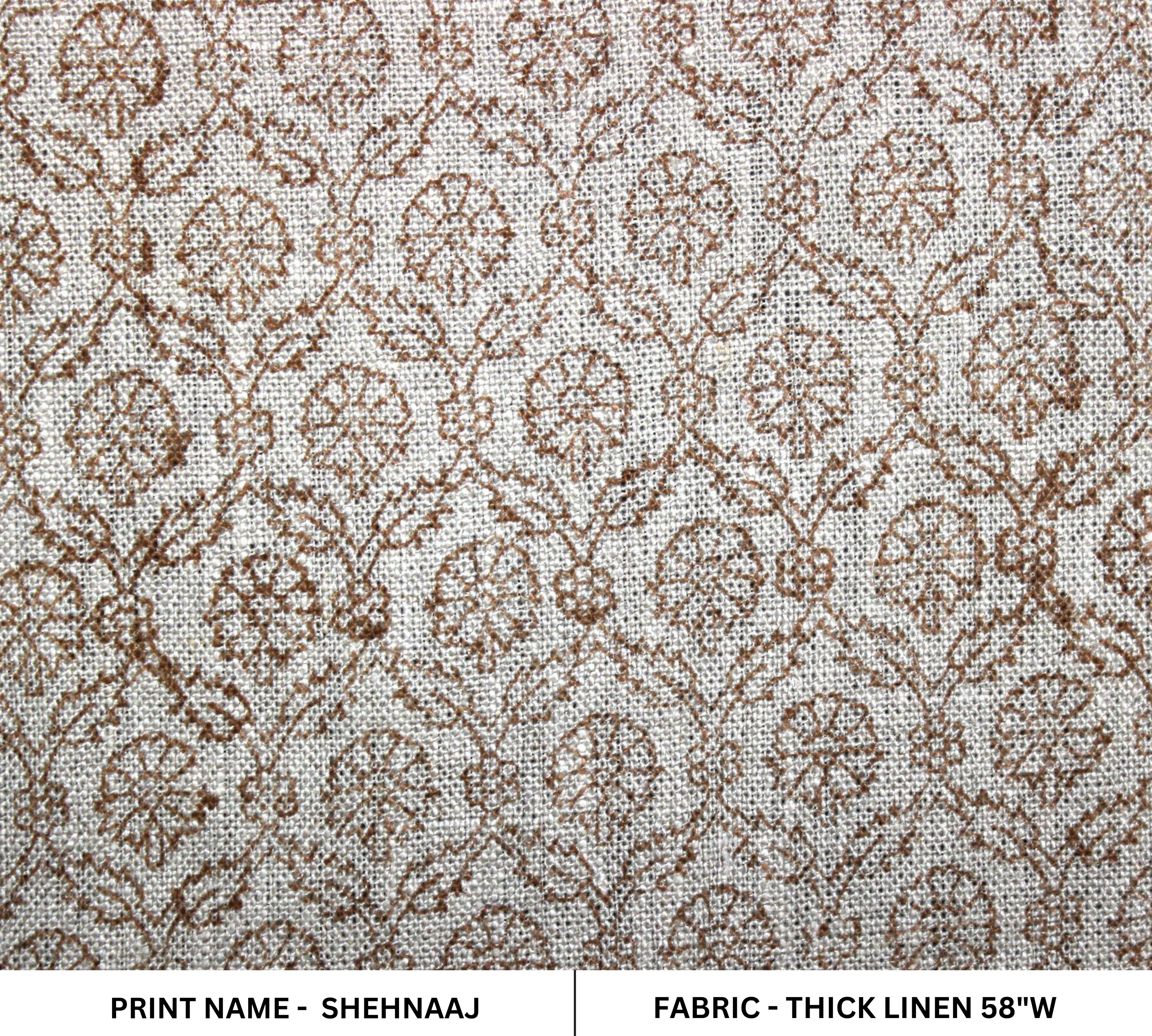 Block Print Linen Fabric, Shehnaaj  Thick Linen Upholstery Fabric, Brown Jaal, Ready To Use, Upholstery Fabric, Home Decor Sewing, Farmhouse, Boho, Handblock Print