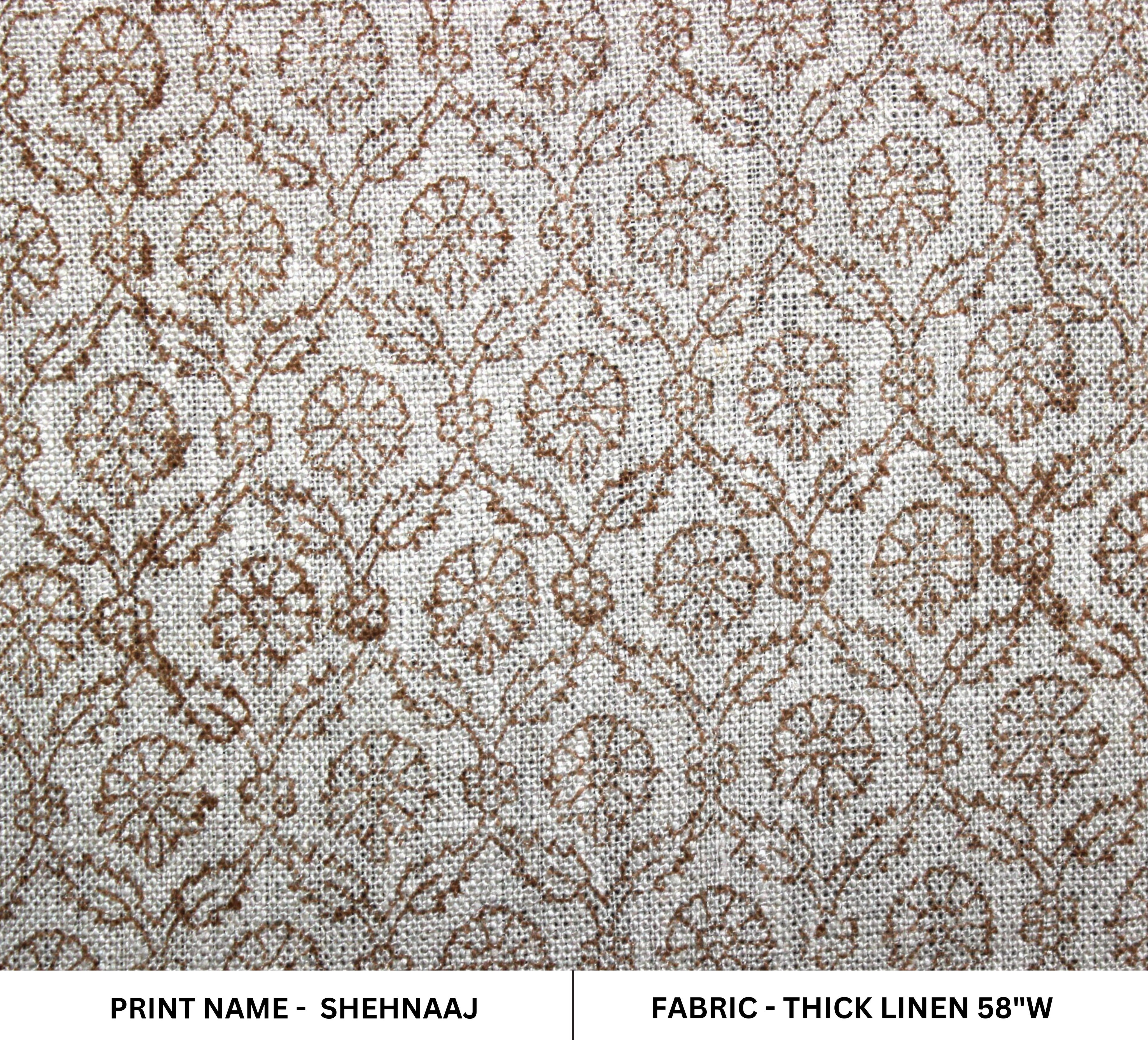 Block Print Linen Fabric, Shehnaaj  Thick Linen Upholstery Fabric, Brown Jaal, Ready To Use, Upholstery Fabric, Home Decor Sewing, Farmhouse, Boho, Handblock Print