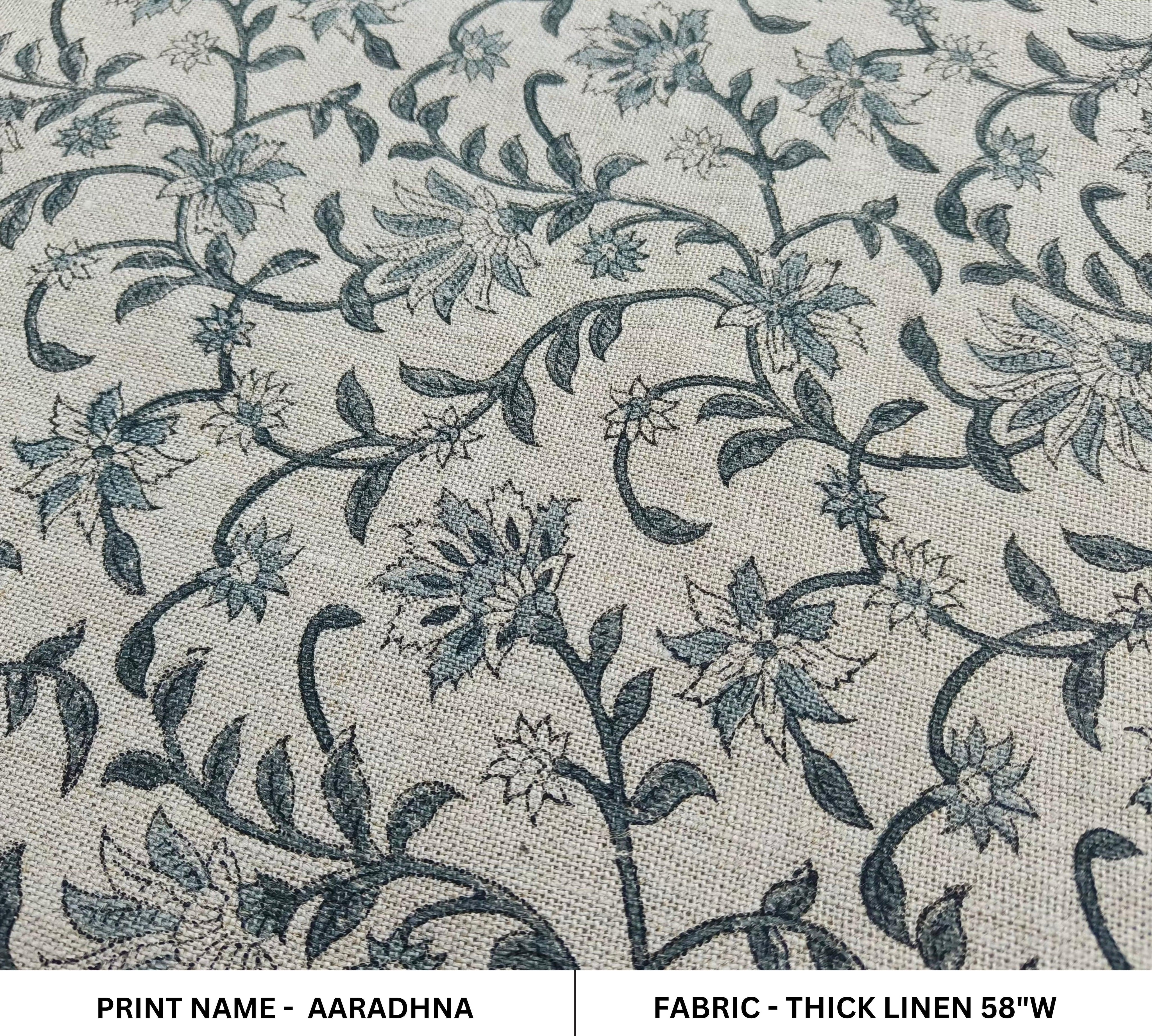 Aaradhna Fabric  Floral Block Print Linen, Handloom, Indian Block Heavy Weight Linen Fabric Floral Print