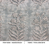 Indian Craftsmanship Handmade Block Printed Gray Leaf Thick Linen Fabric - INDERDHANUSH