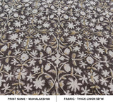 Handcrafted Block Printed Chocolate Brown Linen Fabric – Mahalakshmi