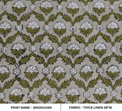 Block Print Linen Fabric, Madhuvan  Green Fabric, Floral Block Print, Best For Cushion Cover Fabric, Pillow Cover Fabric, Green Upholstery, Green Pillow, Home Decor