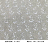 Handmade Artisan Throw Gray and White Floral Boho Block Printed Thick Linen Fabric in PATJHAD DESIGN