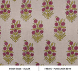 Pink Rose Block Print Pure Linen Fabric HJARA