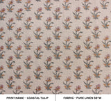 Hand block Pure linen Fabric for Home Decor - Coastal Tulip