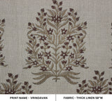 Handblock Printed Boho Home Decor Fabric In Thick Linen Brown and Gray Floral - VRINDAVAN BLOOM