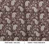 Indian Block Hand Printed Brown and Beige Floral Throw Boho Heavy Linen Fabric For Upholstery - KERI JAAL