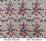 Red and Blue Floral Block Printed Throw Handmade Pure Linen Fabric For Decorative - NAKSHATRA