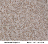 Handmade Throw Boho Block Printed Gray and Brown Floral Thick Linen Fabric - VISHV JAAL