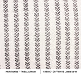 Handcrafted Granite Gray Floral Block Printed Off- White Linen Fabric For Home Decor - TRIBAL ARROW