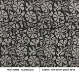 Handmade Boho Throw Fabric Black Floral Block Printed on Off-White Linen for Cushions -  RUDRAKSHA
