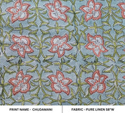 CHUDAMANI, block print linen fabric, Indian print, fabric by yard, sewing fabric, pure linen, floral fabric linen fabric