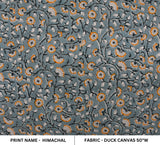 Handcrafted Black and Gray Floral 50" Wide Block Printed Duck Canvas Home Decor Fabric - HIMACHAL