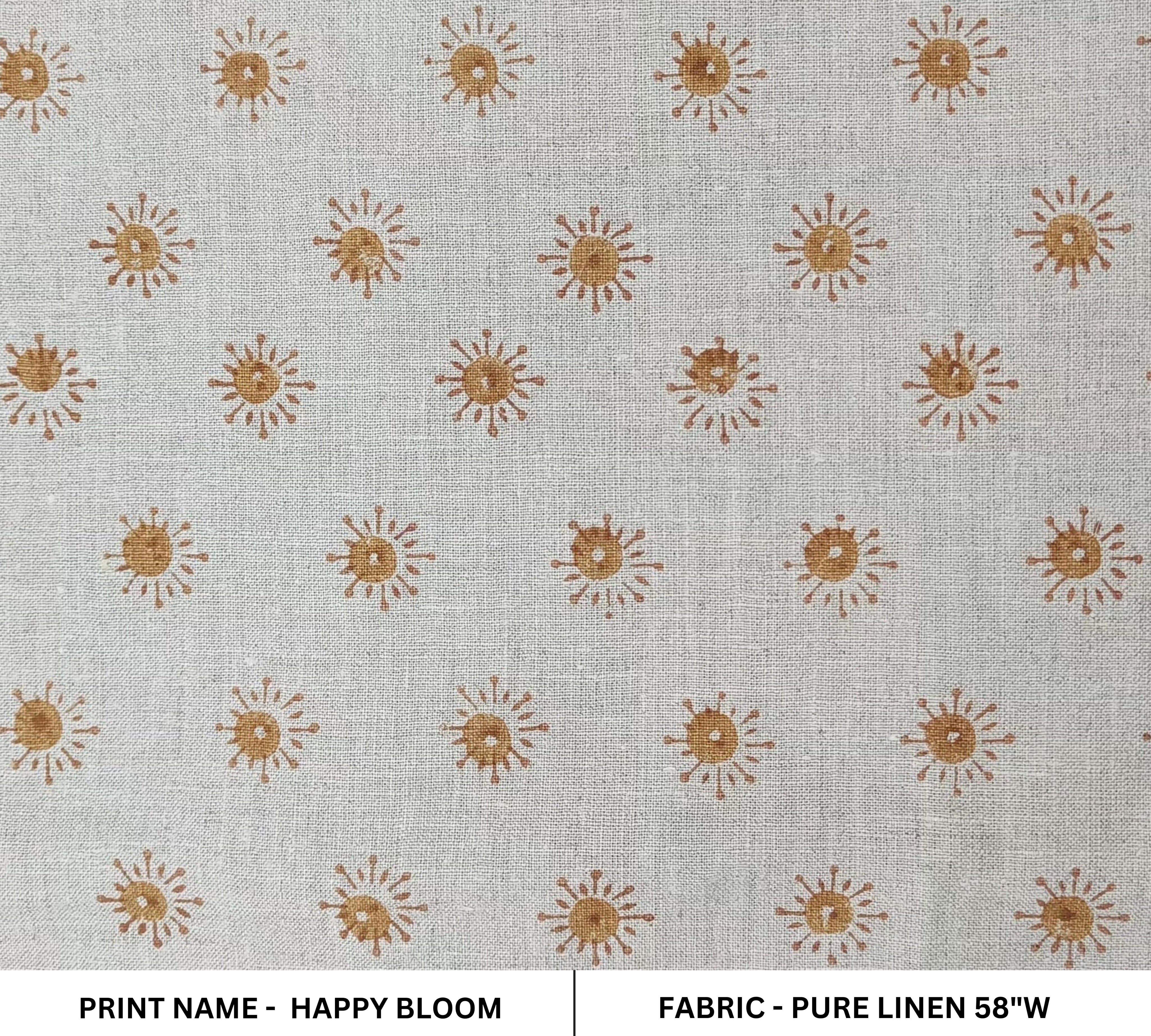 Happy Bloom  Hand Block Print Pure Linen Fabric  Upholstery Fabric By The Yard  Handmade Floral Block Print