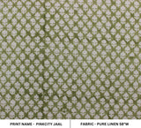 Handmade Mini Green Grass Floral Block Printed 100% Pure Linen Fabric - PINKCITY JAAL