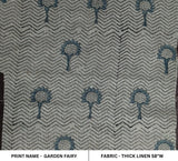 Hand Block Print Thick Linen Fabric GARDEN FAIRY