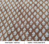 Hand-stamped Throw Block Printed Boho Brown Floral Heavy/Thick Linen Fabric - Pinkcity Jaal