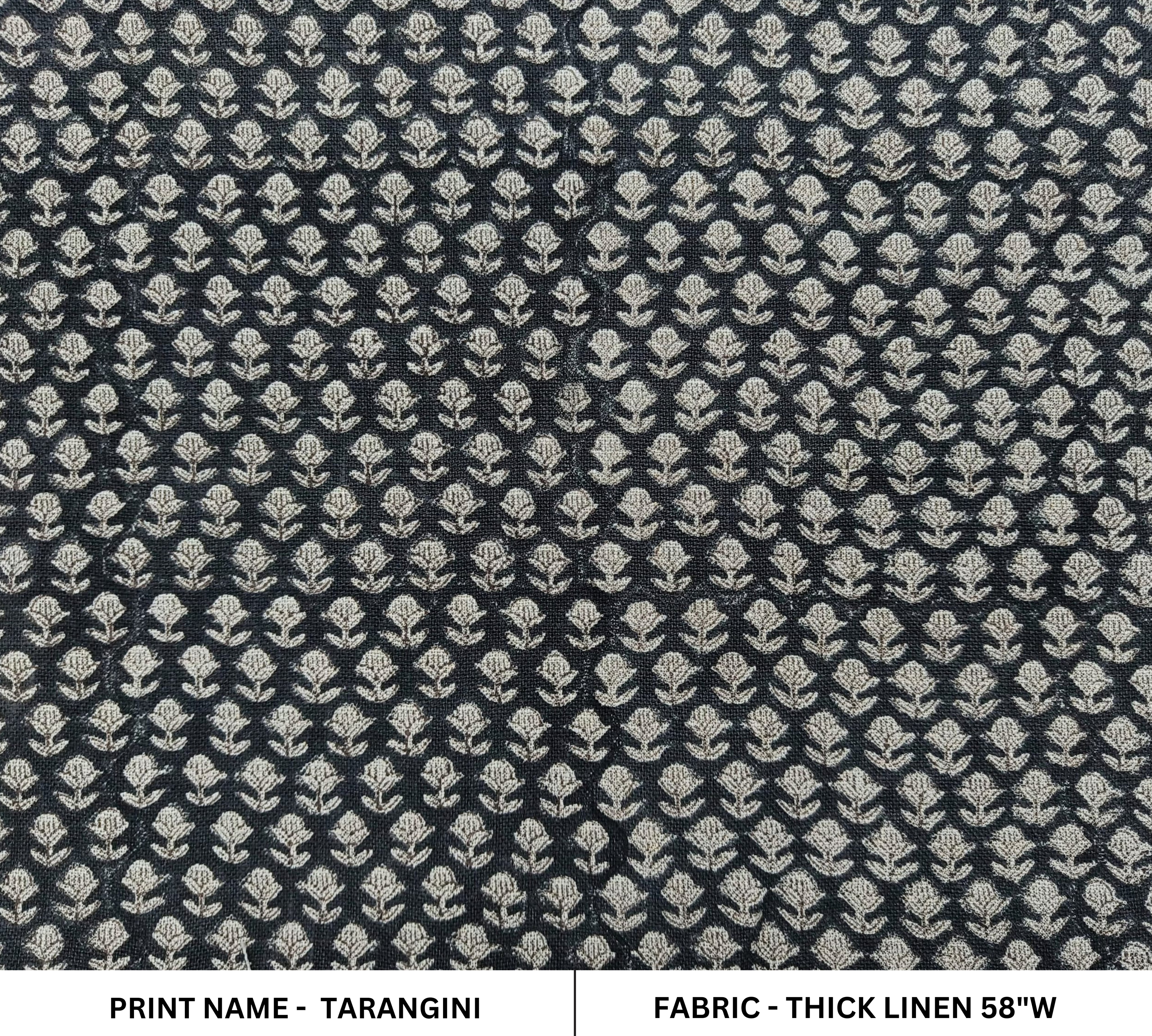 Block Print Linen Fabric, Tarangini Black Best Heavy Linen With Indian Hand Block Print  Running Fabric By The Yard  Perfect For  Upholstery, Pillow & Cushion