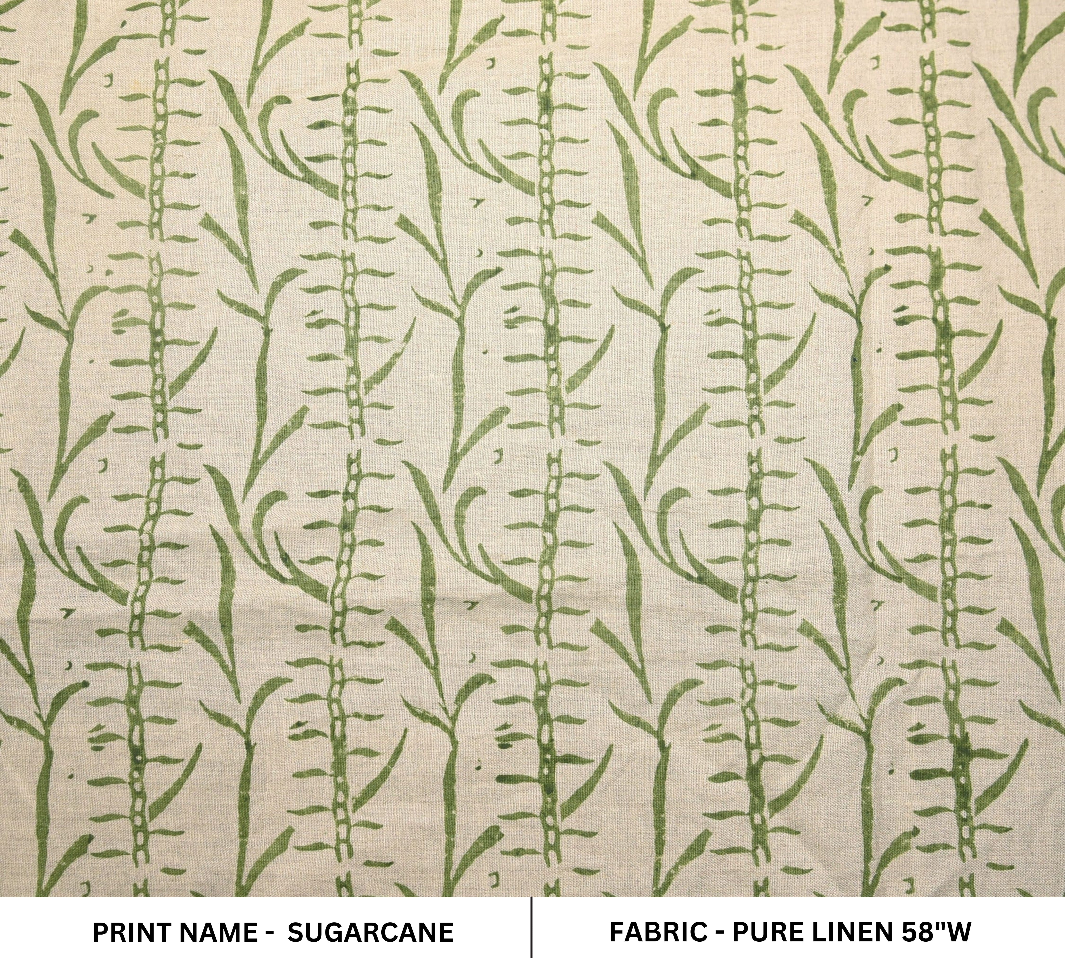 Block Print Linen Fabric, Sugarcane Natural Linen Block Printed Fabric Green Linen Fabric For Home Decor Upholestery Fabric By The Yard